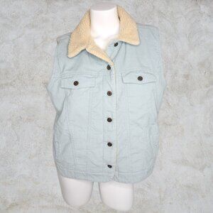 L.L.Bean Baby Blue with Cream Color Interior Corduroy Vest Women's Petite XL